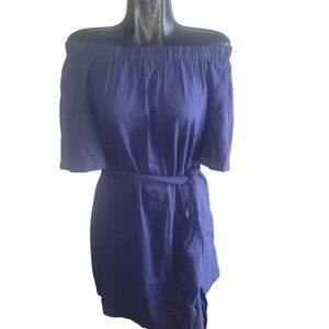 Banana Republic Royal Blue Off Shoulder Linen Blend Dress With Belt XS
